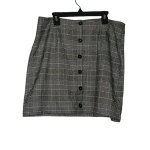 Lottie‎ Moss Gray Plaid Button-Front Mini Skirt L Polyester Rayon Spandex